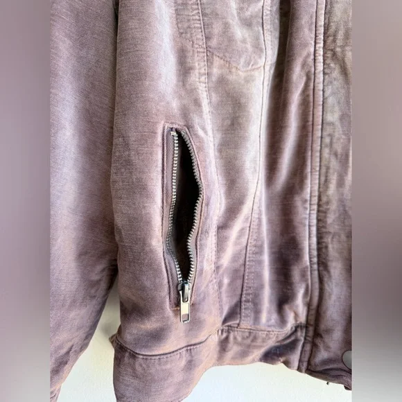 Free People Mauve Velvet Trucker Bomber Jacket Dusty Rose Oversized womens SZ XS - Picture 6 of 16